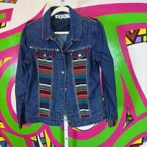 KEREN hart Blue Jean Jacket with Striped Accents. Size Medium. Excellent cond!